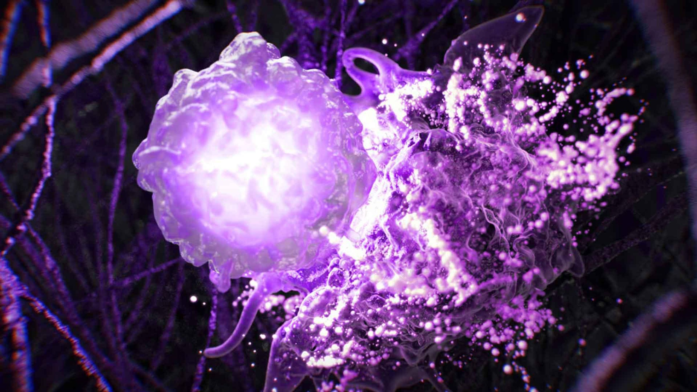 Illustration of a T cell attacking a tumor cell